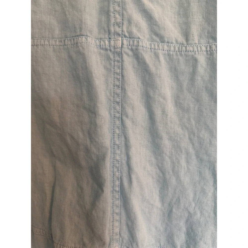 Pure Amici Light Blue 100% Linen Short Sleeve V-Neck Shift Dress L